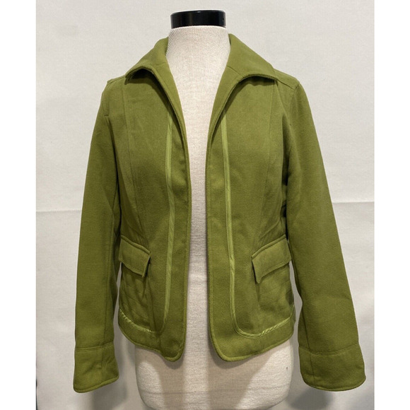 Multiples Women's Small Green‎ Flannel Silky Trim Open Front Jacket - Picture 1 of 10